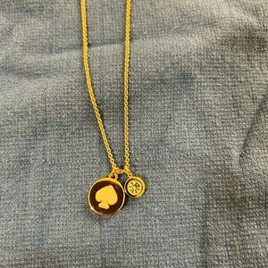 Kate Spade Spot The Spade Pendant Necklace 2 Charms Gold-Plate Pink Enamel Bezel